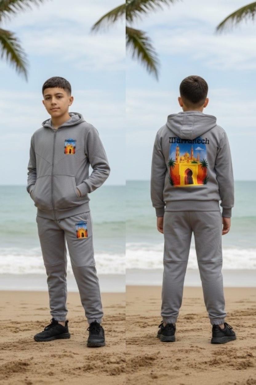 Ensemble garçon jogging imprimé Marrakech – Veste + pantalon – Lot de 6 Pièces (Tailles 4 à 14 ans)