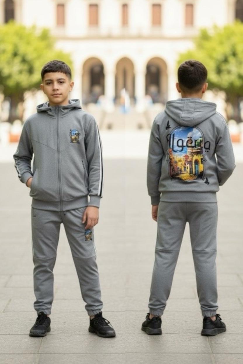 Ensemble jogging enfant zip imprimé / Lot de 6 Pièces (Tailles 4 à 14 ans)