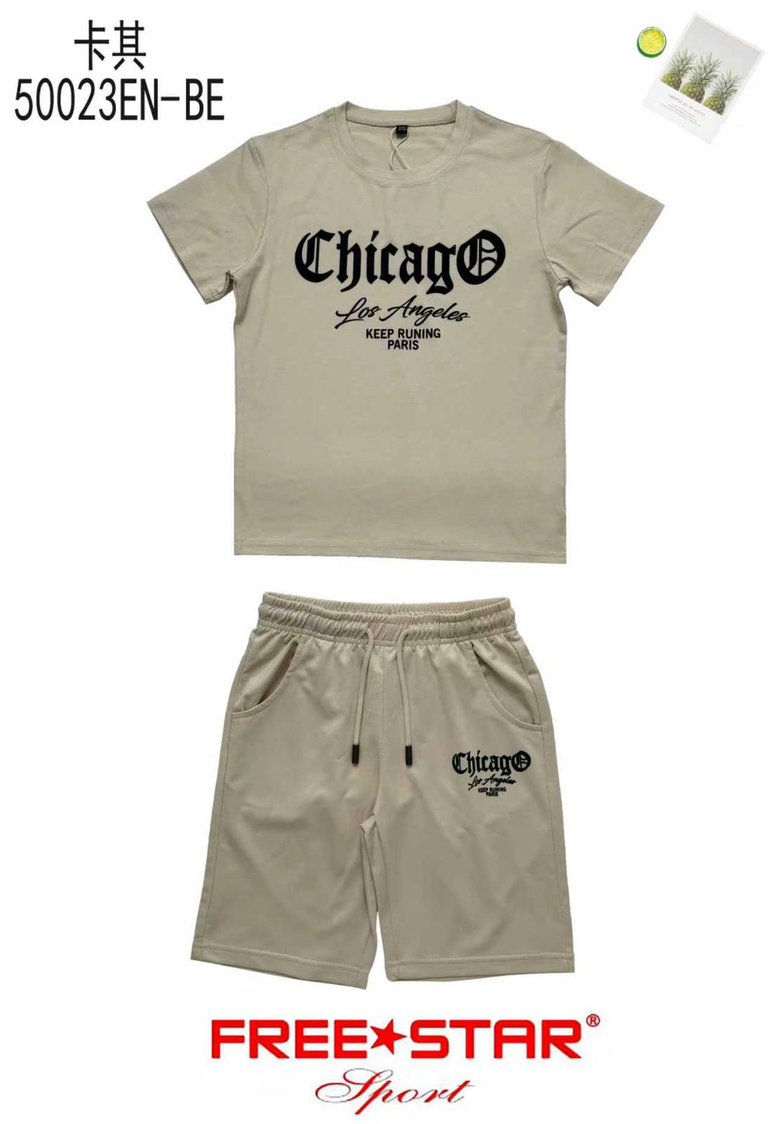 Ensemble Enfant Garçon T-shirt Imprimé Chicago & Short Assorti – Style Casual – Lot de 6 Pièces (Tailles 4 à 14 ans)