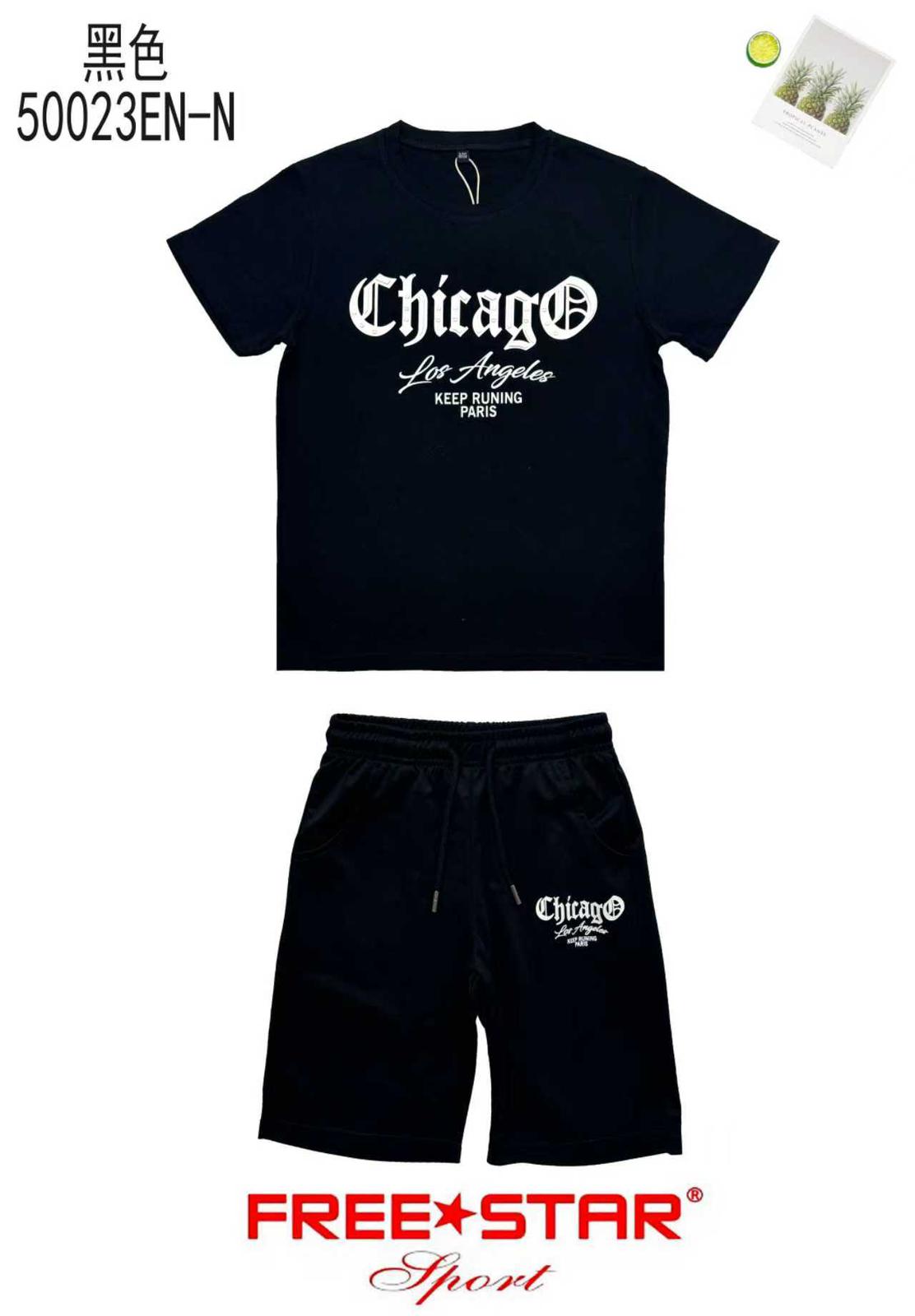 Ensemble Enfant Garçon T-shirt Imprimé Chicago & Short Assorti – Style Casual – Lot de 6 Pièces (Tailles 4 à 14 ans)