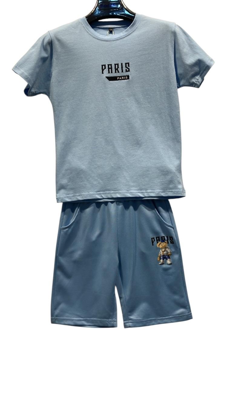 Ensemble Enfant Garçon T-shirt Imprimé Ourson Dos & Short Assorti – Style Streetwear – Lot de 6 Pièces (Tailles 4 à 14 ans)