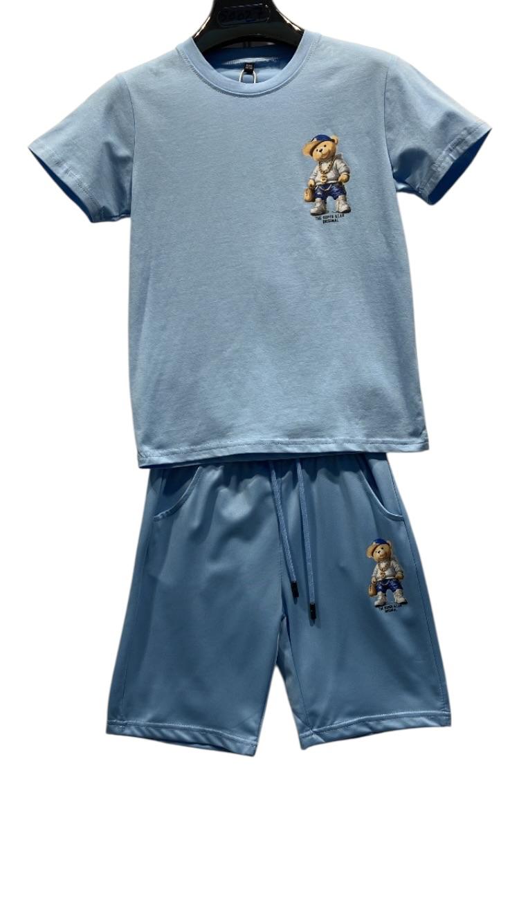 Ensemble Enfant Garçon T-shirt Imprimé Ourson & Short Streetwear – Lot de 6 Pièces (Tailles 4 à 14 ans)