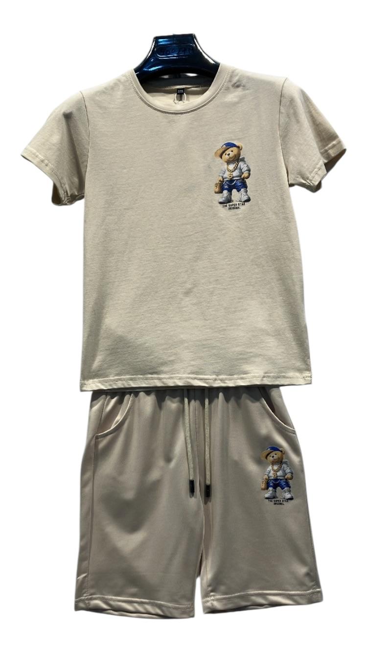 Ensemble Enfant Garçon T-shirt Imprimé Ourson & Short Streetwear – Lot de 6 Pièces (Tailles 4 à 14 ans)