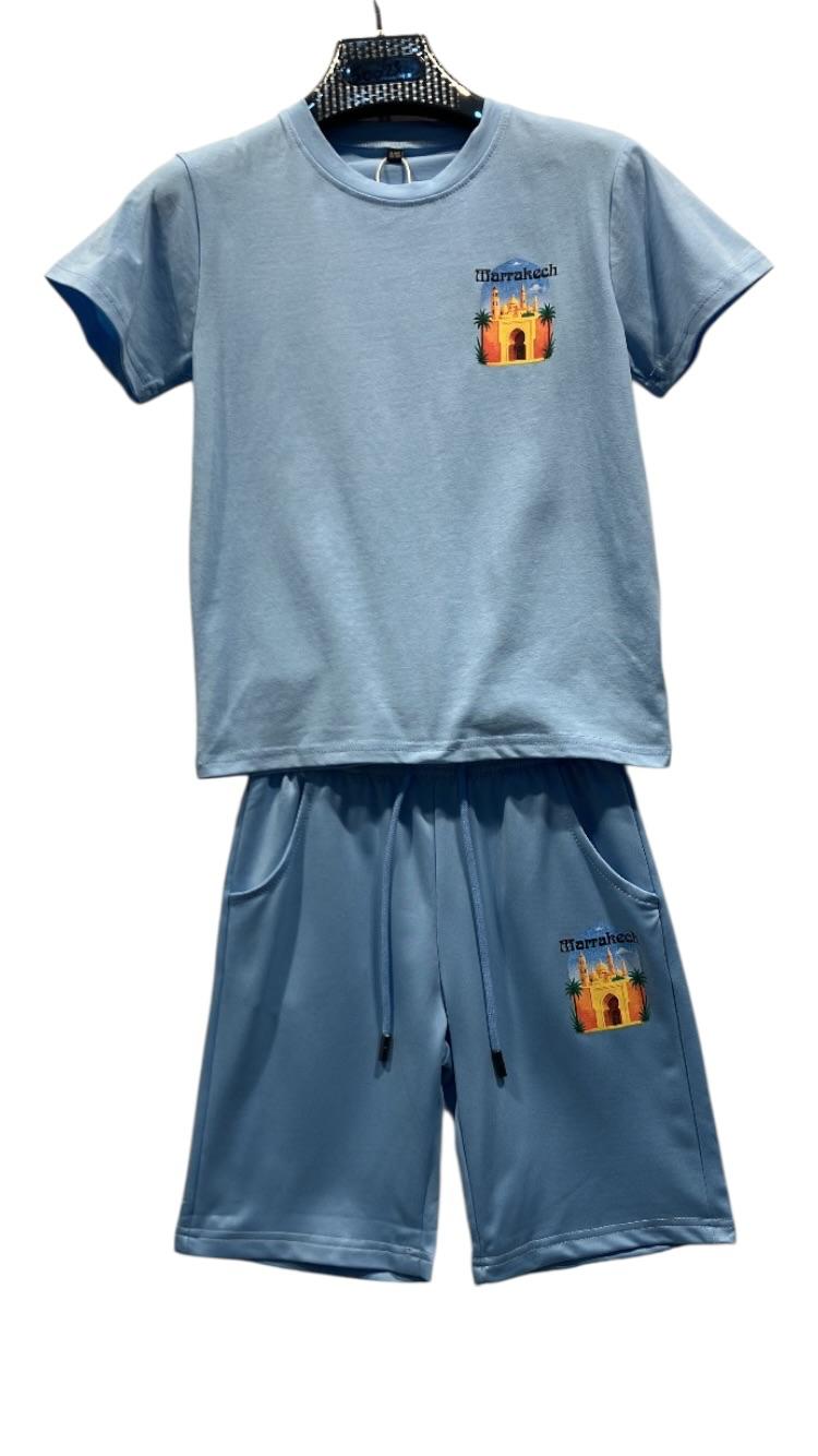 Ensemble Enfant Garçon T-shirt Imprimé & Short Assorti – Style Décontracté – Lot de 6 Pièces (Tailles 4 à 14 ans)