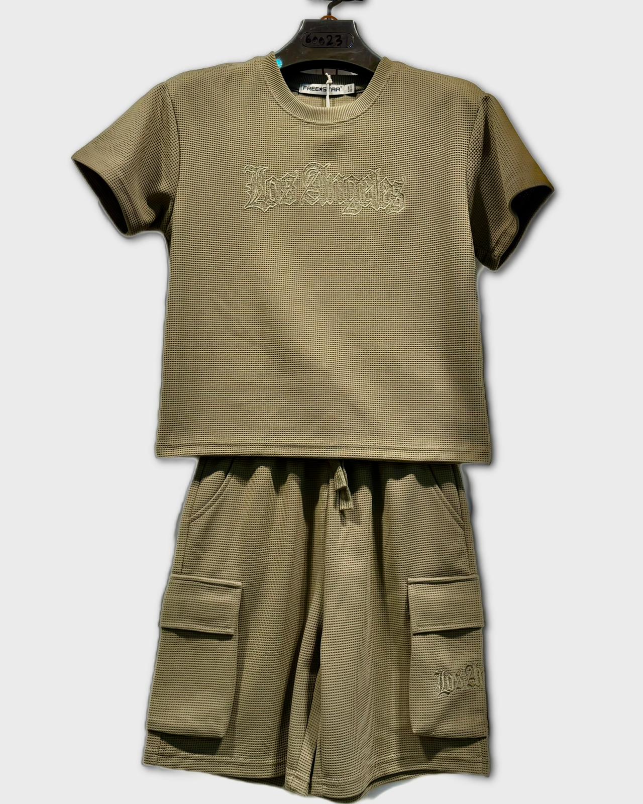 Ensemble garçon t-shirt et short cargo texturé –  Lot de 6 Pièces (Tailles 4 à 14 ans)