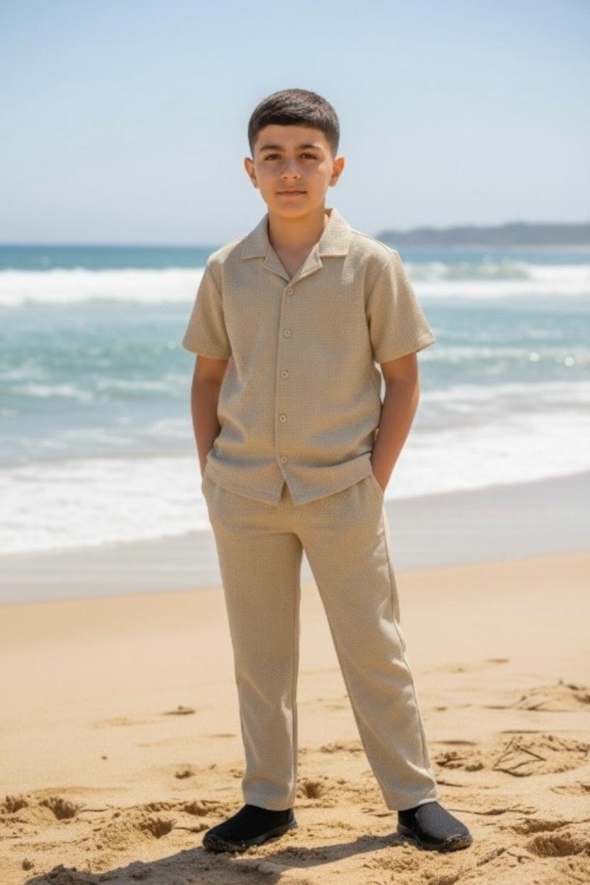Ensemble garçon chemise manches courtes et pantalon texturé –  Lot de 6 Pièces (Tailles 4 à 14 ans)