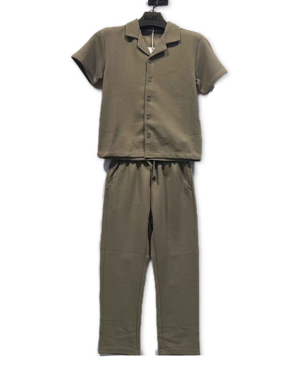 Ensemble garçon chemise manches courtes et pantalon texturé –  Lot de 6 Pièces (Tailles 4 à 14 ans)