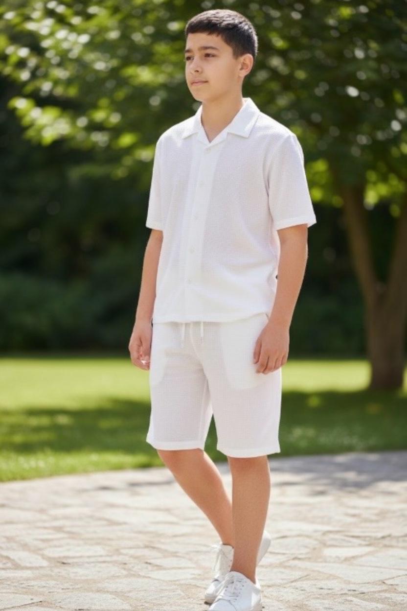 Ensemble garçon chemise manches courtes et short – Lot de 6 Pièces (Tailles 4 à 14 ans)