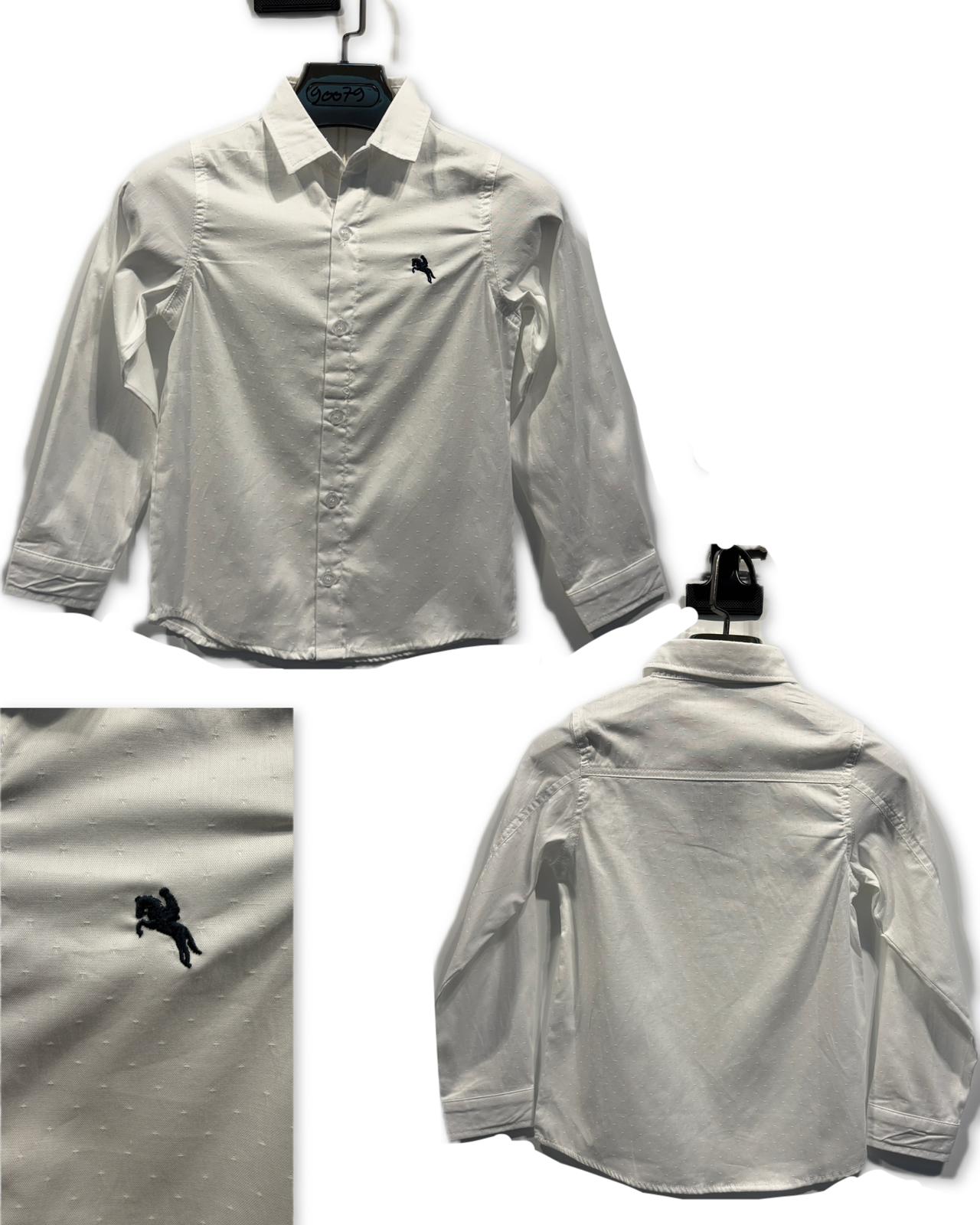 Chemise garçon manches longues unie avec col classique et logo – Lot de 6 Pièces (Tailles 4 à 14 ans)