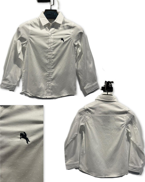 Chemise garçon manches longues unie avec col classique et logo – Lot de 6 Pièces (Tailles 4 à 14 ans)