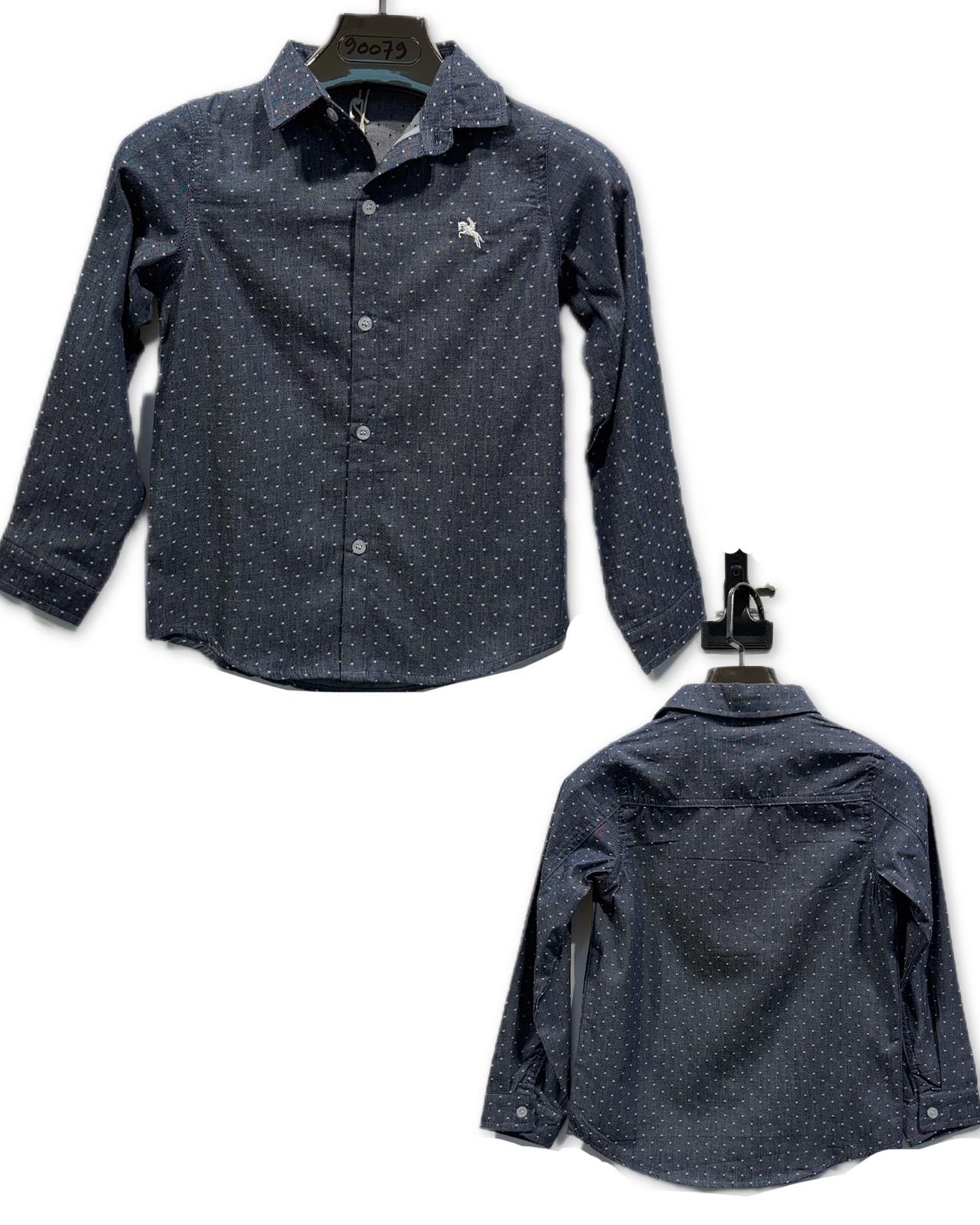 Chemise garçon manches longues unie avec col classique et logo – Lot de 6 Pièces (Tailles 4 à 14 ans)