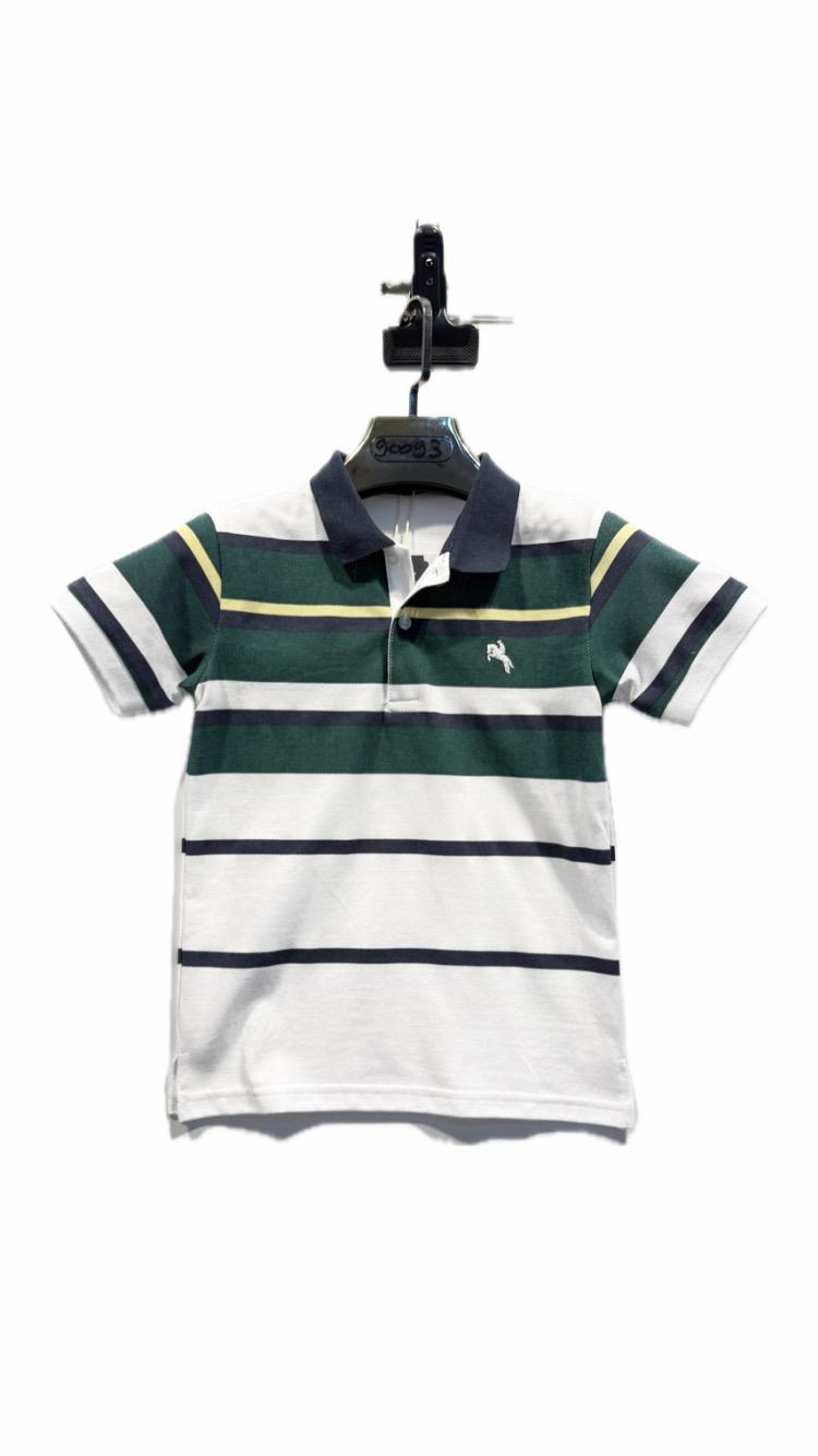 Polo garçon à rayures avec col classique et logo poitrine – Lot de 6 Pièces (Tailles 4 à 14 ans)