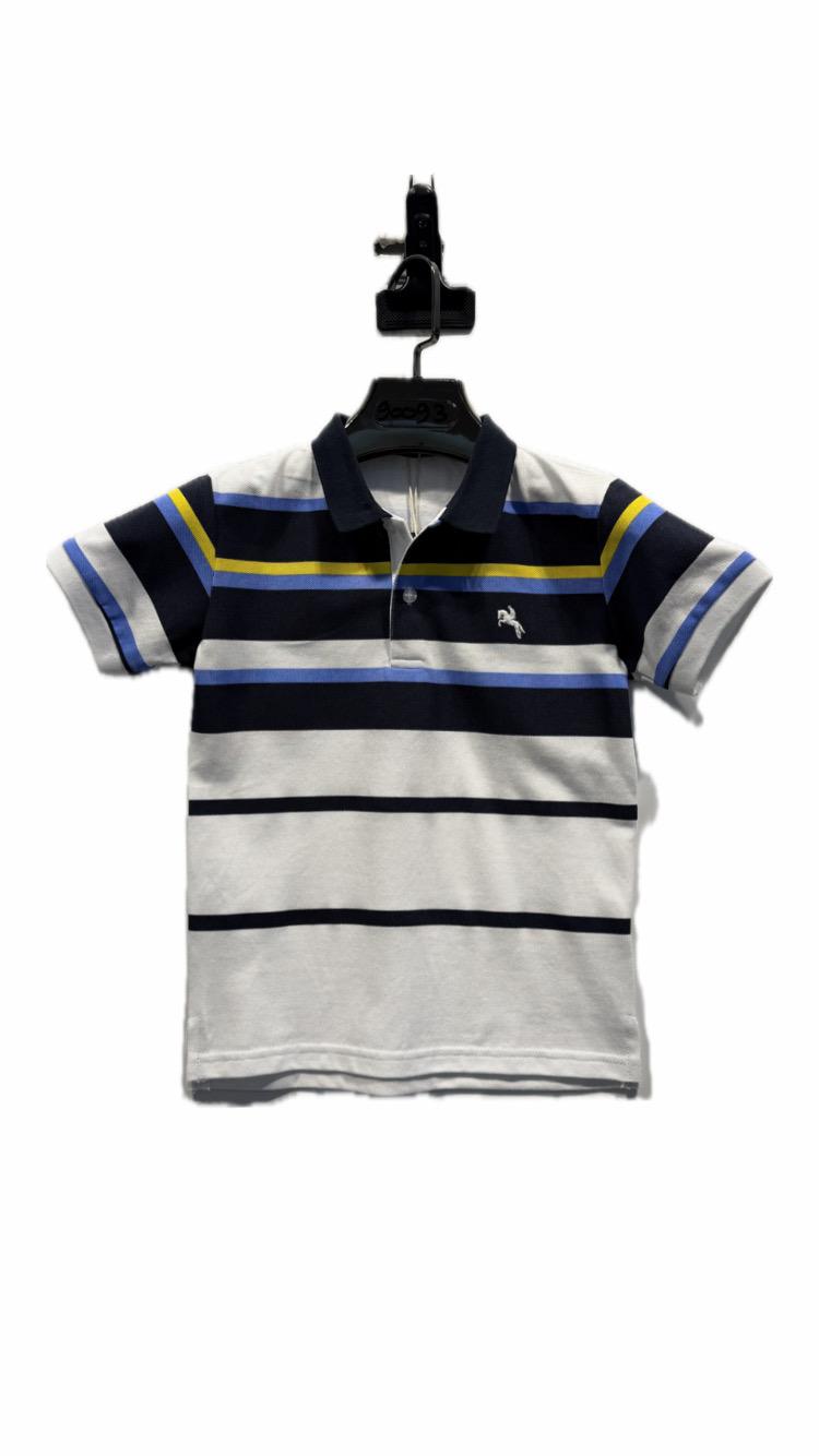 Polo garçon à rayures avec col classique et logo poitrine – Lot de 6 Pièces (Tailles 4 à 14 ans)