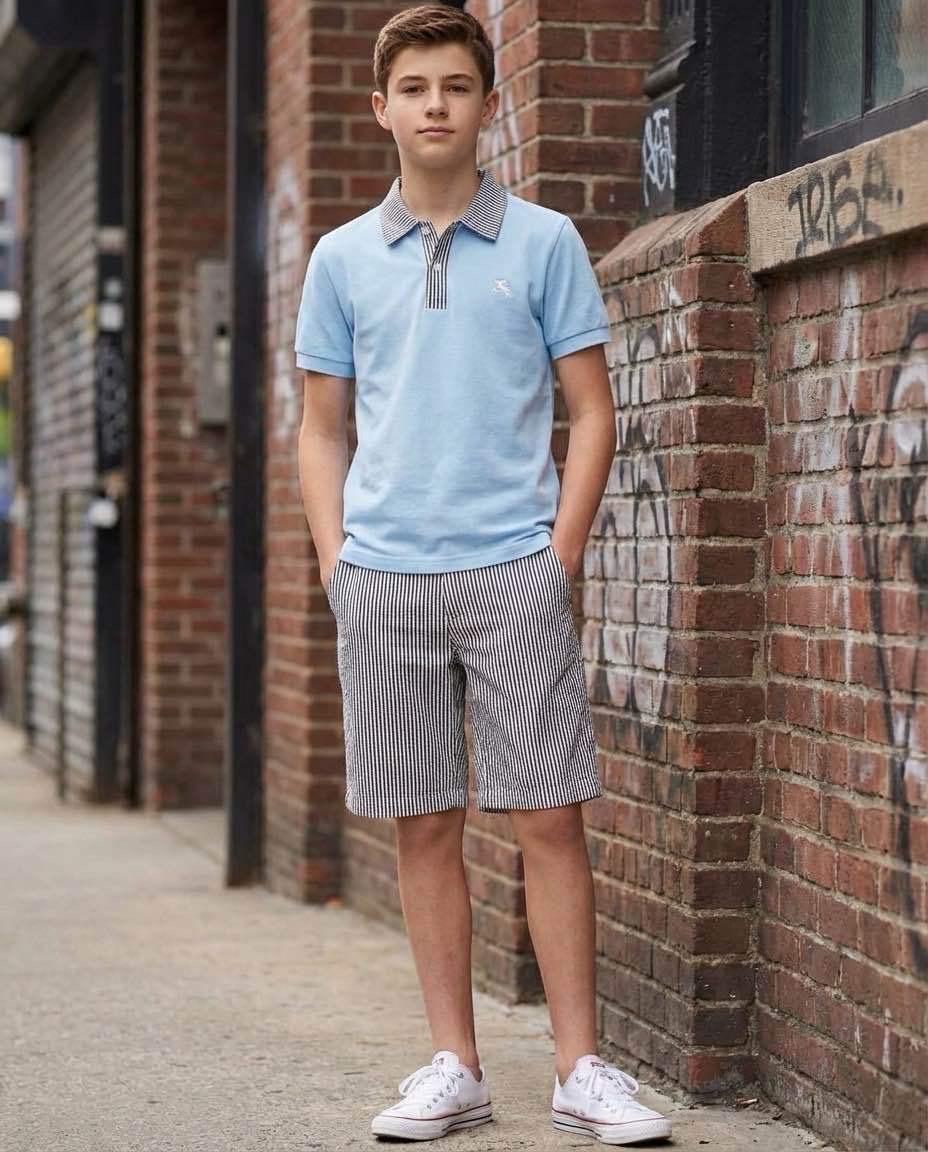 Ensemble garçon polo et short rayé –  Lot de 6 Pièces (Tailles 4 à 14 ans)