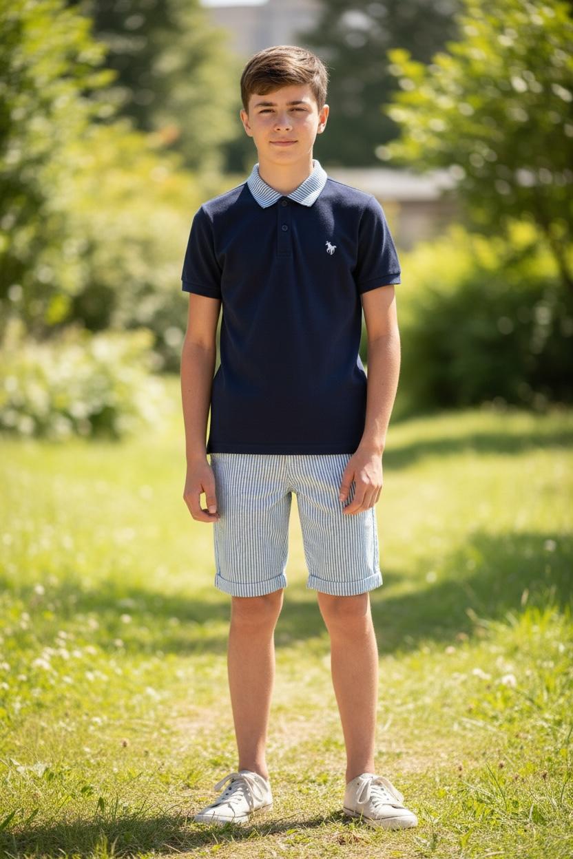 Ensemble garçon polo et short rayé –  Lot de 6 Pièces (Tailles 4 à 14 ans)
