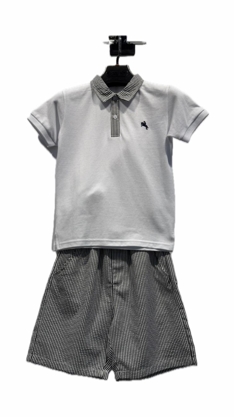 Ensemble garçon polo et short rayé –  Lot de 6 Pièces (Tailles 4 à 14 ans)