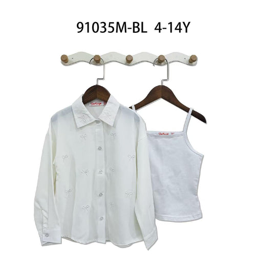 Chemise fille manches longues avec broderies –  Lot de 6 Pièces (Tailles 4 à 14 ans)